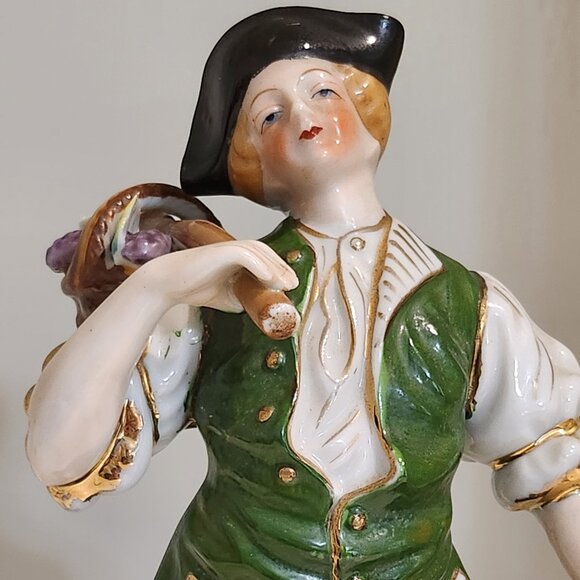 Hand Painted ( Meissen Copy) Victorian Boy with basket of Grapes Figurine - Picture 1 of 10